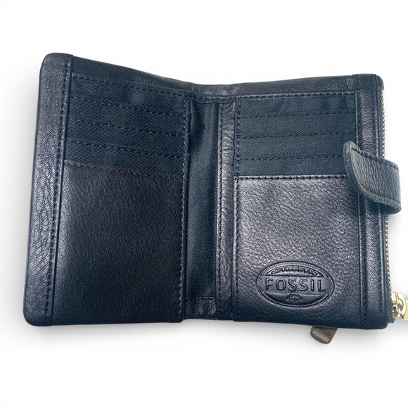 Fossil Black Leather Medium Bifold Wallet With Zippered Coin Pocket & Card Slots - Picture 4 of 8